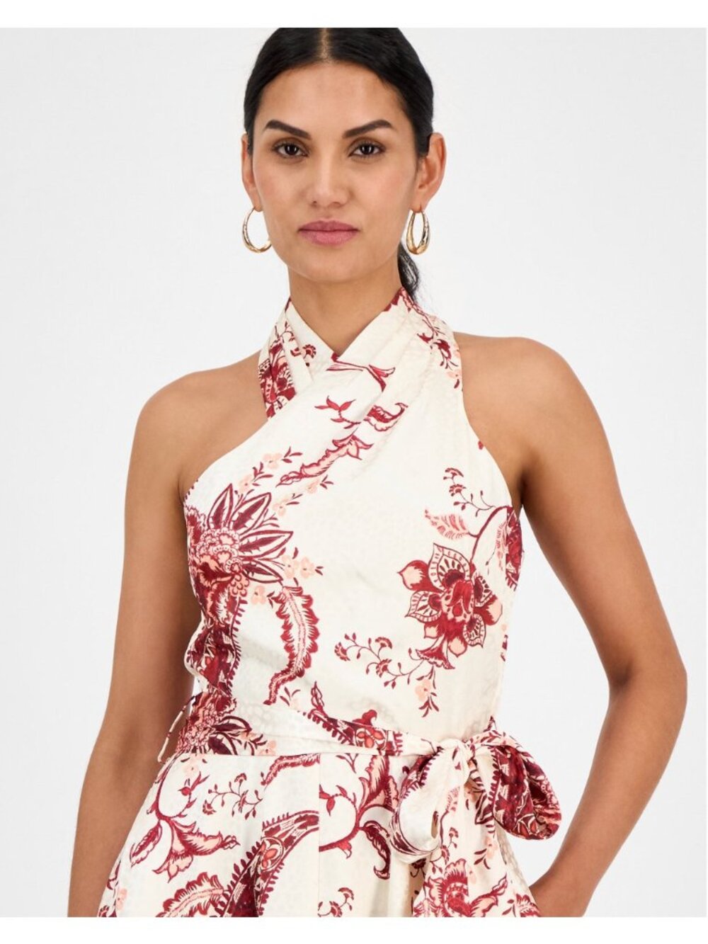 Rachel Roy Light Beige & Red Floral Handkerchief Hem Midi Dress Size 2 - Picture 8 of 8
